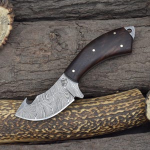 Custom Handmade 7" Gut Hook Skinning Knife with Rosewood Handle & Dual Sheath (2067-IRW) image 2