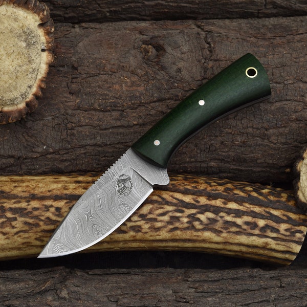 Damascus Steel Knife With Horizontal Sheath Etsy