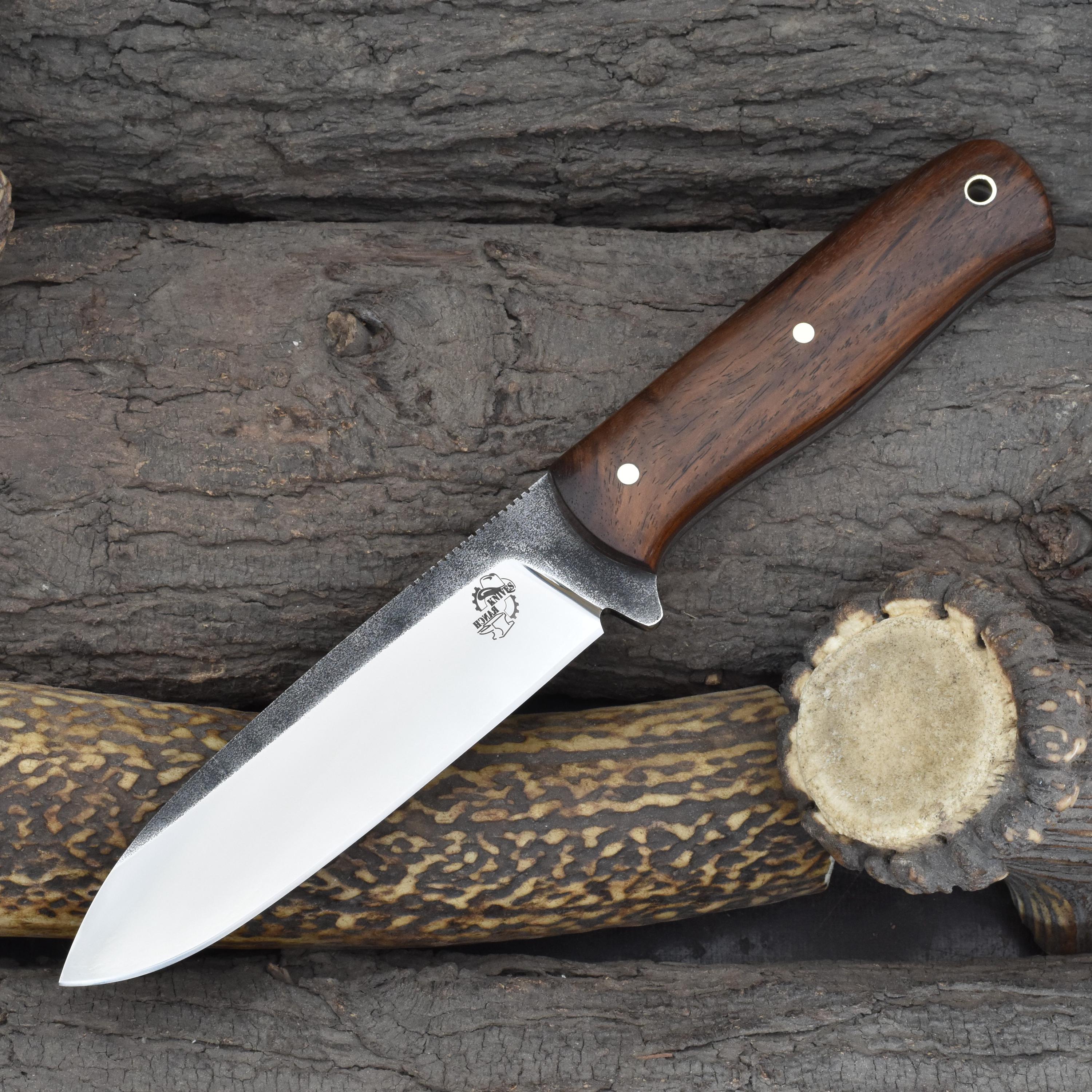 Handmade Full Tang Bushcraft Knife: 440C Steel, Rosewood Handle, Cowboy Style Leather Sheath
