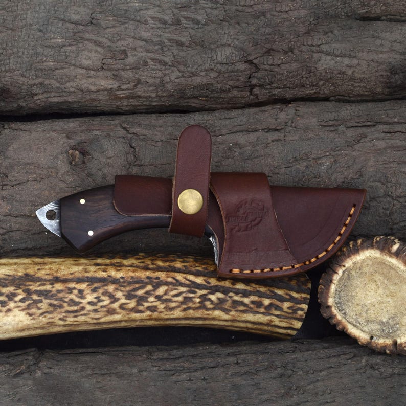 Custom Handmade 7" Gut Hook Skinning Knife with Rosewood Handle & Dual Sheath (2067-IRW) image 7