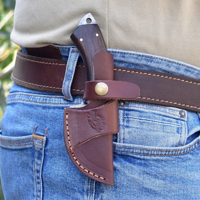 Custom Handmade 7" Gut Hook Skinning Knife with Rosewood Handle & Dual Sheath (2067-IRW) image 8