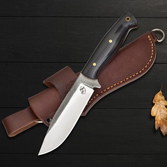 Full Tang Bushcraft Knife: 440C Steel,59 Hardness, Micarta Handle, Leather Sheath