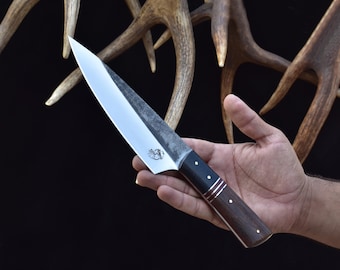 Handmade 440C Chef Knife: Rosewood Handle, Leather Sheath