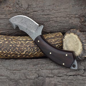 Custom Handmade 7" Gut Hook Skinning Knife with Rosewood Handle & Dual Sheath (2067-IRW) image 4