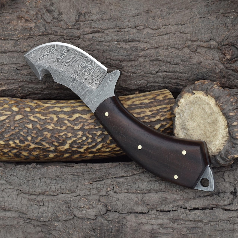 Custom Handmade 7" Gut Hook Skinning Knife with Rosewood Handle & Dual Sheath (2067-IRW) image 4