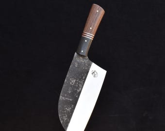 Handmade Serbian Chef Knife Cleaver: Forged Blade, Rosewood Handle, Cowhide Sheath