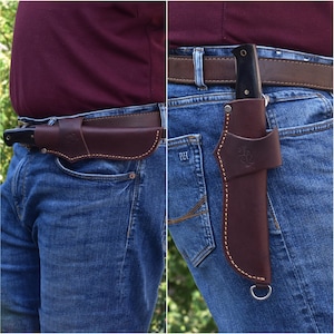 Cuchillo de bushcraft de espiga completa: acero 440C, dureza 59, mango de micarta, funda de cuero imagen 10