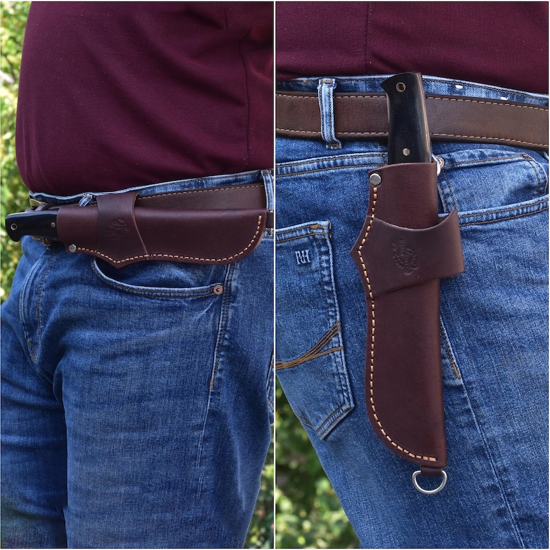 Cuchillo de bushcraft de espiga completa: acero 440C, dureza 59, mango de micarta, funda de cuero imagen 10