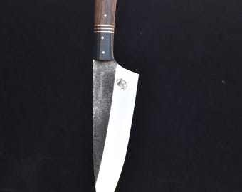 Handmade 13" Chef Knife | 440C Stainless Steel, Rosewood Handle, Leather Sheath