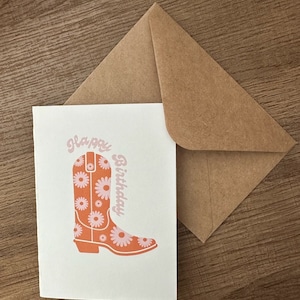Carte de joyeux anniversaire cow-girl rétro avec enveloppe kraft