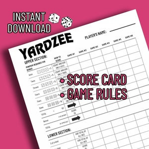 Printable YARDZEE/ YAHTZEE Score Card & Instructions | Digital file