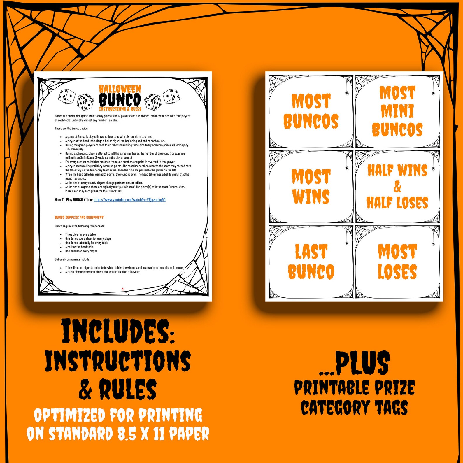 Halloween BUNCO Printable Bundle | Score Cards - Tally Sheets - Table ...