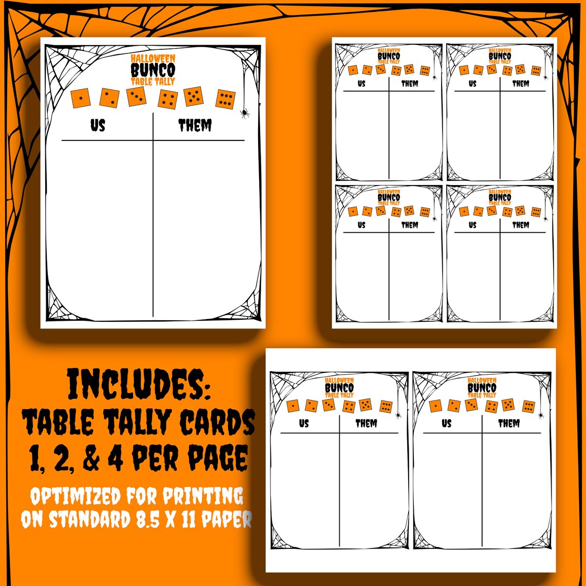 Halloween BUNCO Printable Bundle | Score Cards - Tally Sheets - Table ...