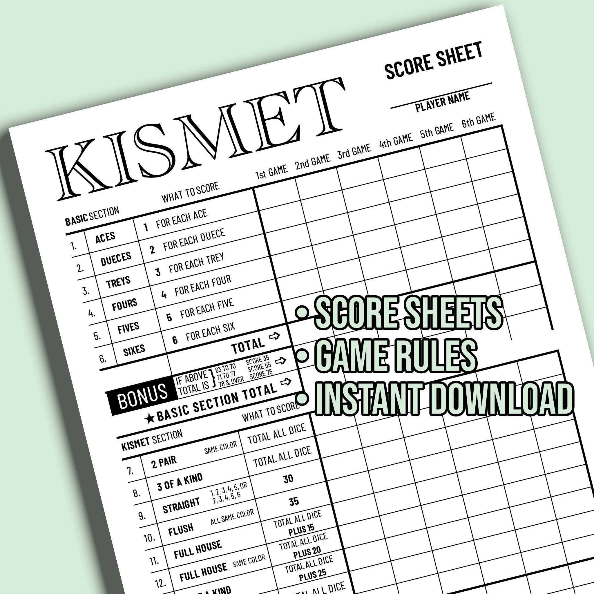 Printable Kismet Score Sheets Printable Kismet Score Sheets