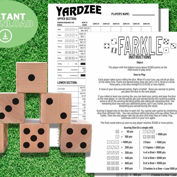 Imprimable YARDZEE & FARKLE Combo | Carte de pointage + Instructions | 2 jeux | Fichiers numériques