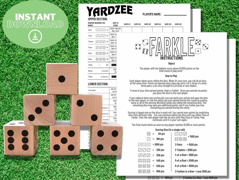 Printable YARDZEE &amp; FARKLE Combo Score Card Instructions - Etsy Canada