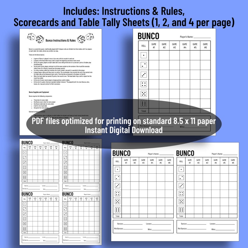 Printable YARDZEE + FARKLE + BUNCO Combo | Score Cards+ Instructions ...