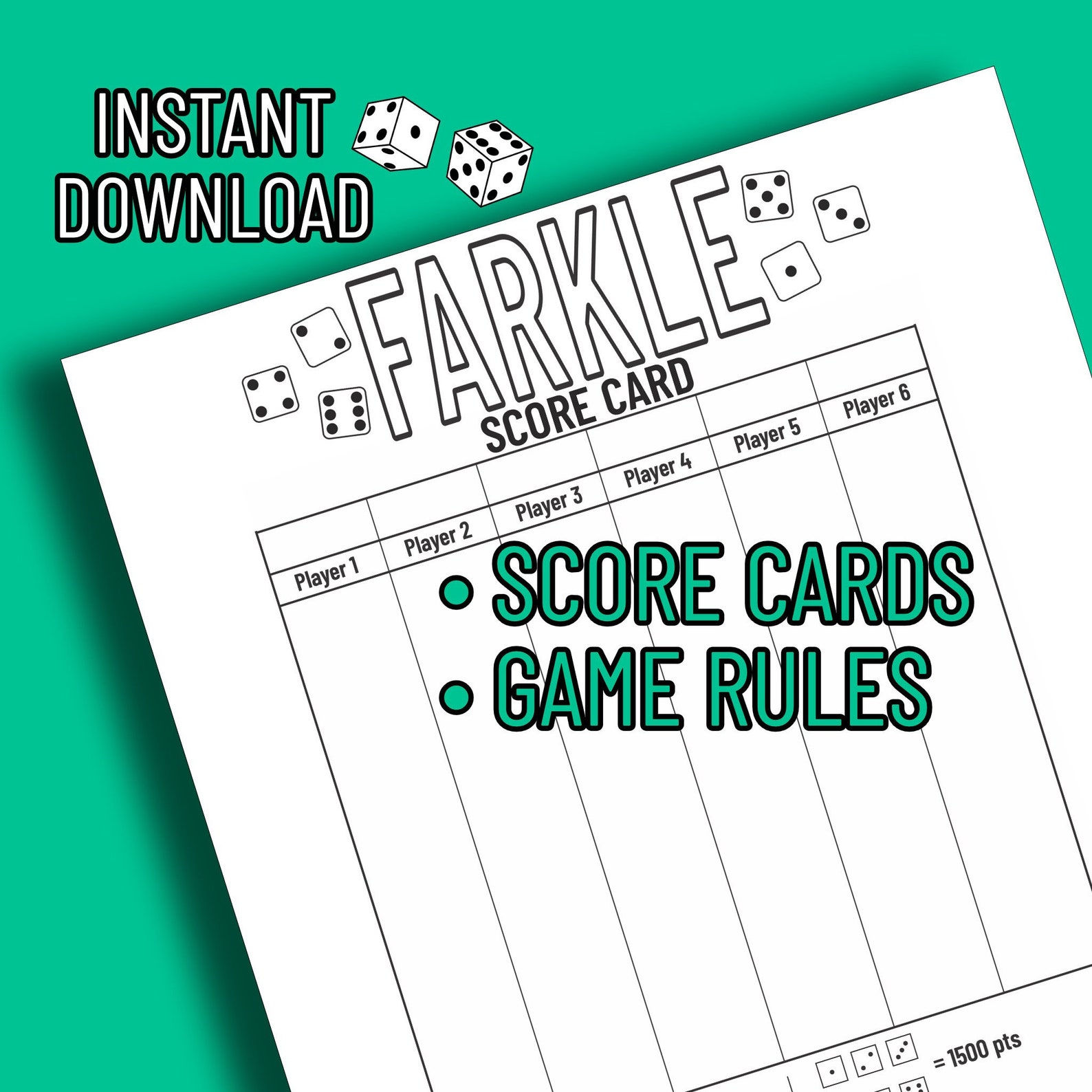 Printable FARKLE/LAWN FARKLE Score Card & Instructions Digital File Etsy