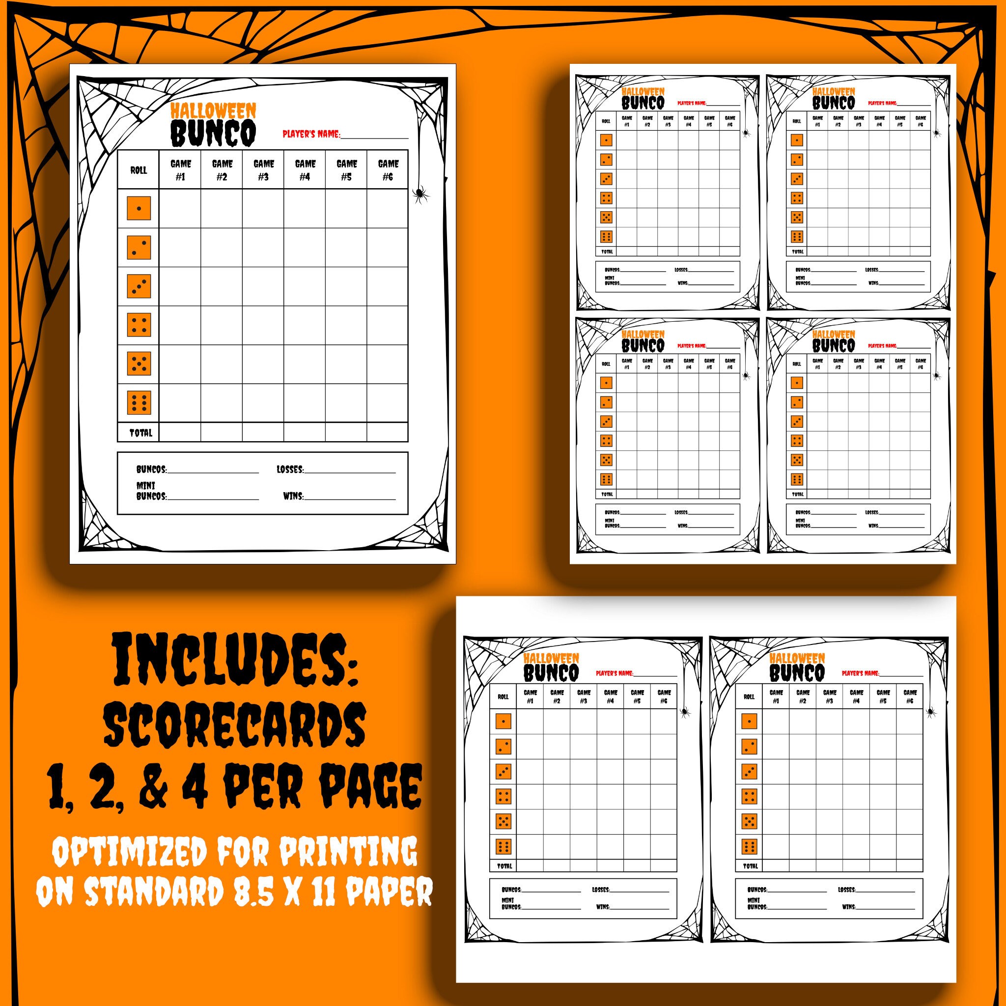 Halloween BUNCO Printable Bundle Score Cards Tally Sheets Table Cards