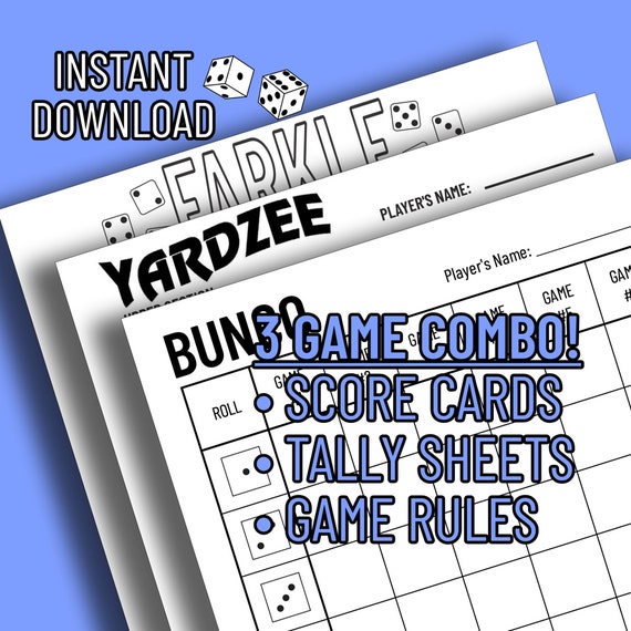 Printable YARDZEE FARKLE BUNCO Combo Score Cards - Etsy