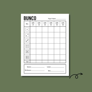 Afdrukbare BUNCO-scorekaart + telblad + instructies/regels | Perfect voor een spelletjesavond