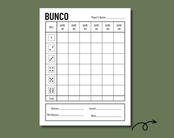 Printable BUNCO Score Card + Tally Sheet + Instructions/Rules | Perfect for Game Night