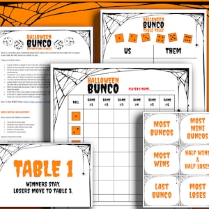 Halloween BUNCO Printable Bundle | Score Cards - Tally Sheets - Table Cards - Prize Categories - Instructions/Rules