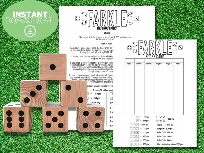 Printable FARKLE/LAWN FARKLE Score Card & Instructions - Etsy