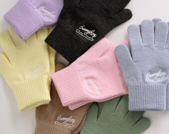 Bunnyhop Embroidery Ice Skating Knit Gloves, Figure Skate Gift, For Figure Skaters