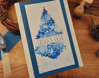 Klappkarte/ Grußkarte zu Weihnachten - Nadelbaum blau