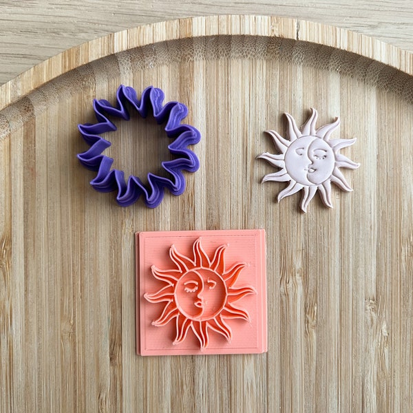 Emporte-pièce argile polymère et tampon Lune et Soleil | DIY en pâte polymère | Outils pour fabrication de bijoux