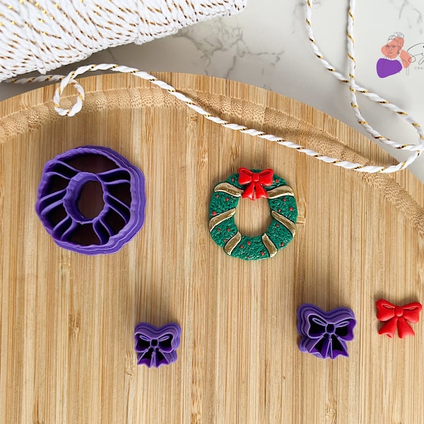 Emporte-pièces Nœud et couronne de Noël | Emporte-pièce pour argile polymère | DIY en pâte polymère | Outils pour fabrication de bijoux