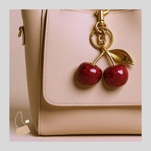 Cute Cherry Keychain for Bags Purse Charm Adorable Cherry Fruit Fashion Key Ring Vibrant Red Cherry Keychain Gift for Girls