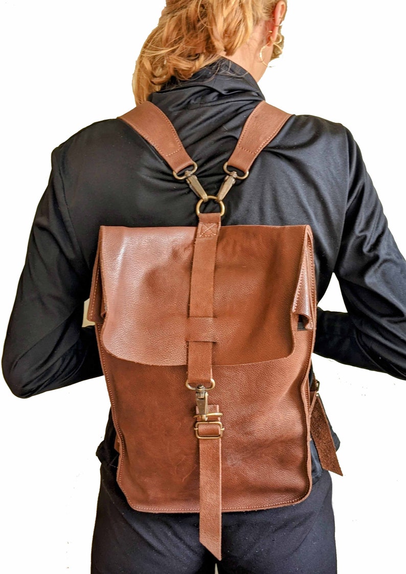 Brown Leather Backpack Laptop Backpack Minimalist Backpack Etsy