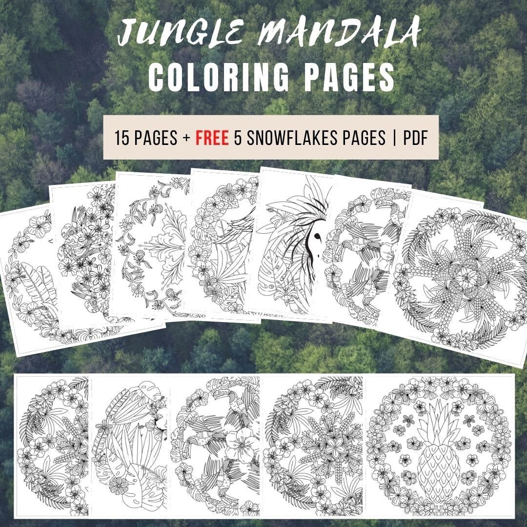 Jungle Mandala Coloring Pages. Mandala Coloring Book. Coloring - Etsy