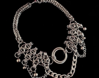 Stainless Steel Layered Chainmaille Necklace w/ O-ring & Ball Embellishments