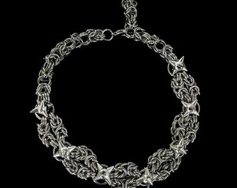 Stainless Steel Byzantine Chainmaille Necklace w/ Flails