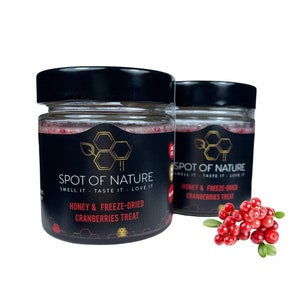 Rauwe honing met gevriesdroogde veenbessen 100% natuurlijke wilde bloemen Bijenhoning uit de natuur Potpot honingpot cadeau Gezond biologisch Spot of Nature