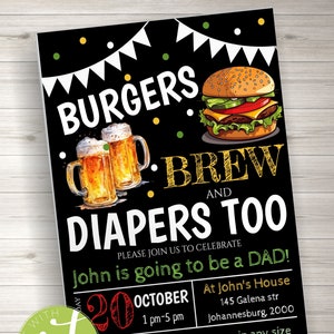 Editable Burgers and Beer Baby Shower Invitation, BBQ baby shower, Baby BBQ Grill Couple Shower Party Invite, Instant download