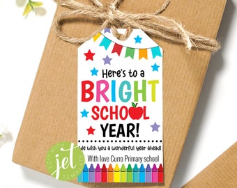 Anno scolastico luminoso modificabile Primo giorno di scuola Ritorno a scuola insegnante, regalo pto pta, tag pastello, regali per studenti, download istantaneo VH5042