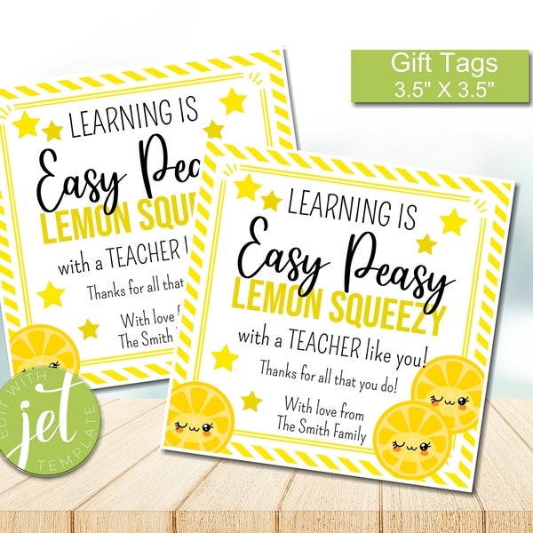 Editable Learning Is Easy Peasy LEMON SQUEEZY With You As My Teacher, Lemon Treat Thank You Gift Tag, Lemonade, Instant download PO3324