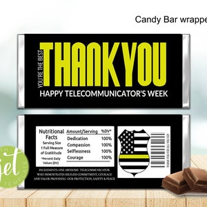 Editable Telecommunicator candy wrapper, Public Safety Thank you candy wrapper, Gift Printable, Thank you gift., Candy Bar Wrappers