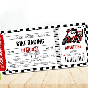 Editable Motorbike racing gift voucher, Racing gift voucher, Racing boarding pass, racing Trip Away, Formula 1, Instant download R001