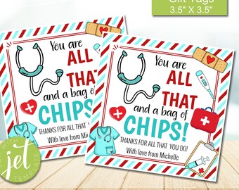 Editable A Bag of Chips Gift Tag, Happy Nurses Week Treat tags, Medical Hospital Staff, Nurse Self Editing favors, INSTANT DOWNLOAD