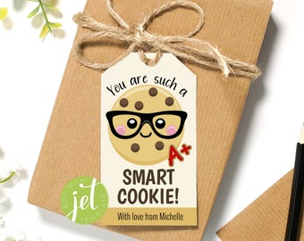 Bewerkbaar Je bent zo'n SLIM COOKIE! Tag, Chocolate Chip Cookie Treat Tag, Cute Smart Cookie Gift, School Treat Tag, Instant download