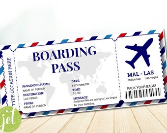 Editable Printable Plane Ticket, Surprise Trip Printable Boarding Pass Template, Any Occasion Destination  INSTANT DOWNLOAD