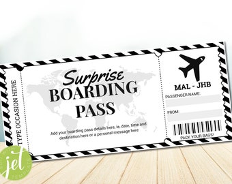 Editable Printable Plane Ticket, Surprise Trip Printable Boarding Pass Template, Any Occasion Destination  INSTANT DOWNLOAD RZ4663