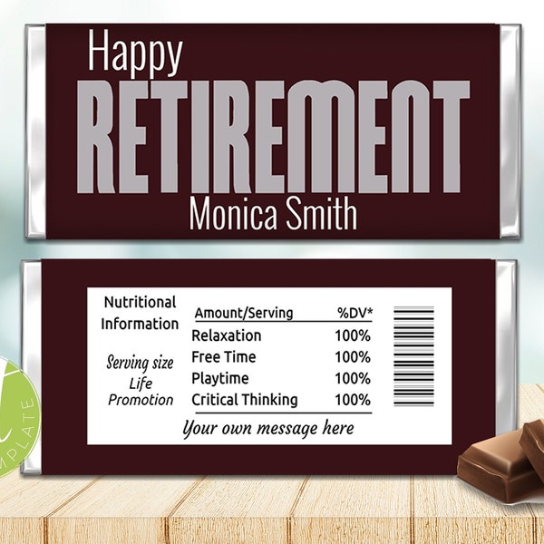 Editable Happy Retirement Candy wrapper, Retirement, Hershey wrapper, Happy Retirement Party Favor, Instant DownloadB002