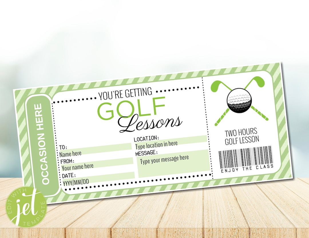 Editable Golf Surprise Gift Voucher Golf Lessons Golf Lesson Etsy