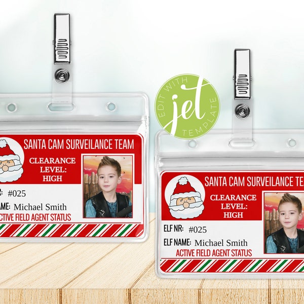 Editable Lost Elf ID Card Printable Template, Santa ID, Christmas Santa Cam Surveillance Team ,Santa's Workshop North Pole,Instant Download